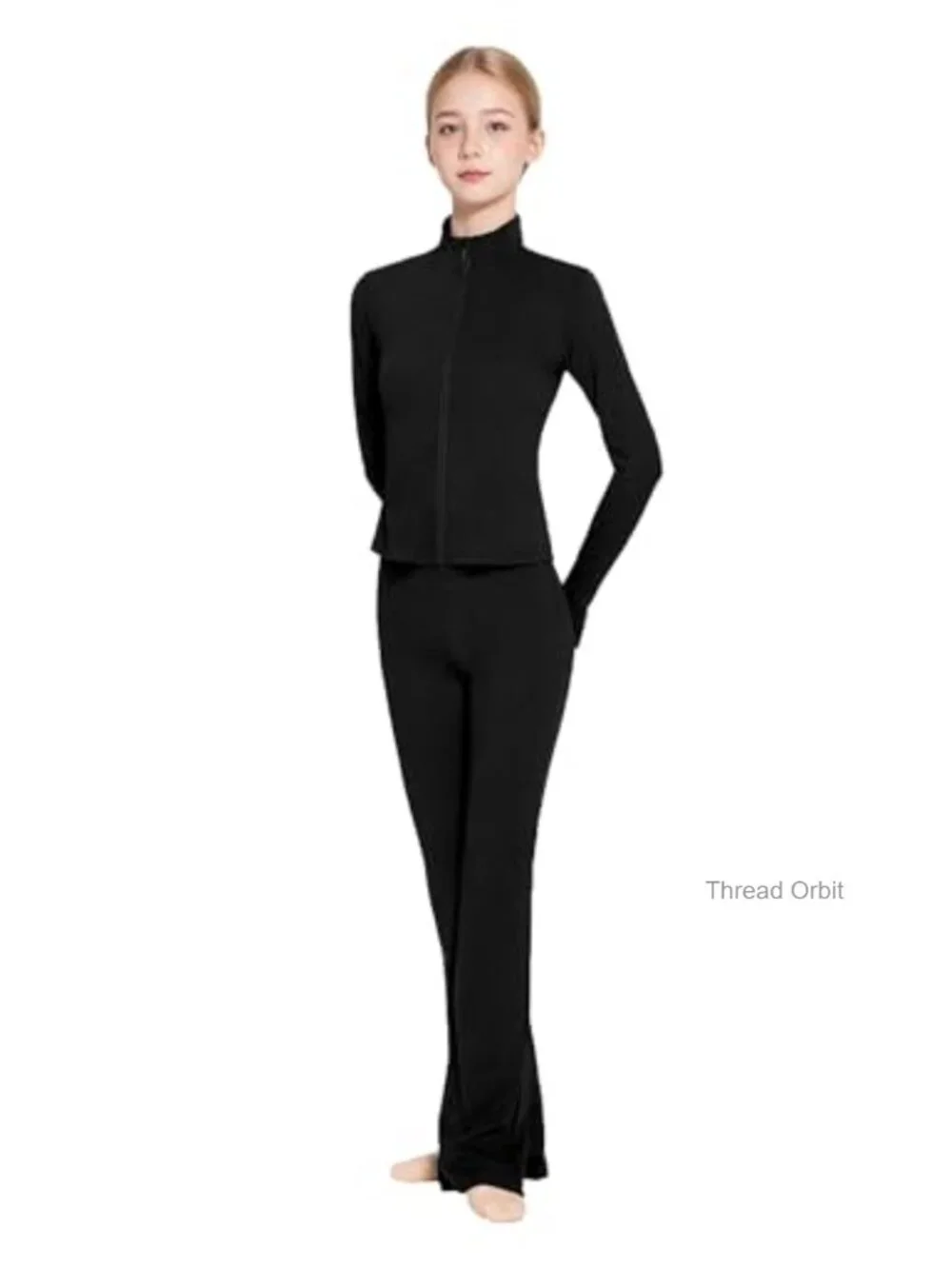 Girls 2-Piece Stand Collar Zip Jacket & Flare Pants Set